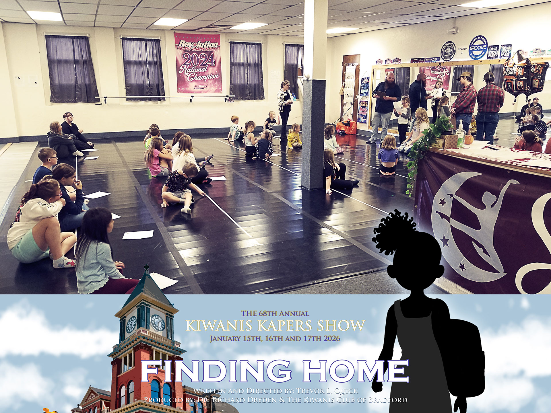 Facebook_Post_1_Web Image of Trevor Quick working with a group of auditioning children on what will be expected of them for the 68th Annual Kiwanis Kapers | Kiwanis Club of Bradford